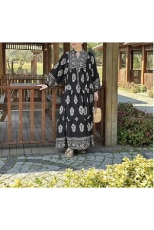 Authentic Patterned Black Viscose Dress