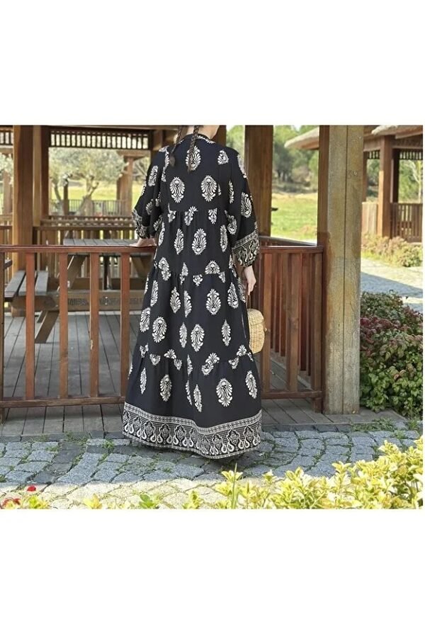 Authentic Patterned Black Viscose Dress