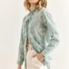 Elegant Green Geometric Detailed Fisto Blouse