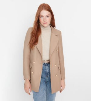 Modern Classic Beige Blazer with Gold Details