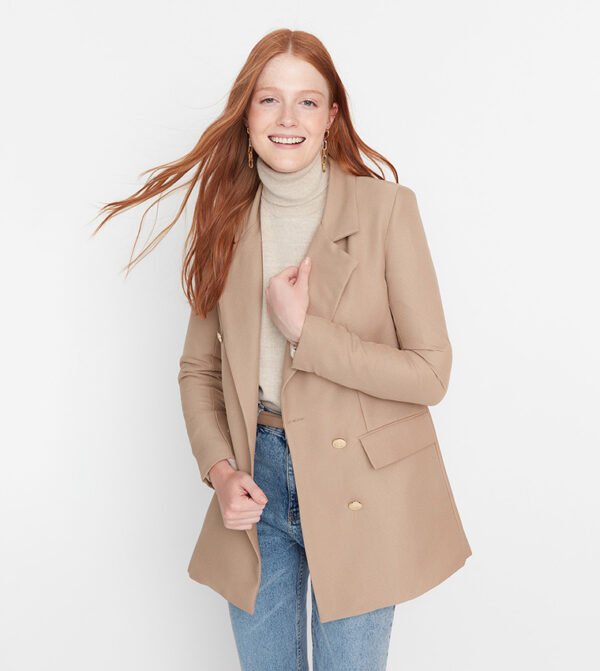 Modern Classic Beige Blazer with Gold Details