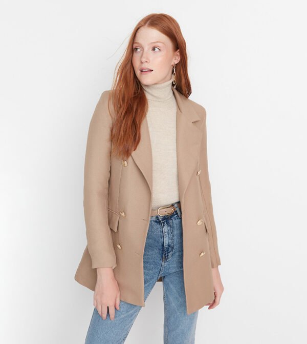 Modern Classic Beige Blazer with Gold Details