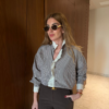 Feminine Lace Detailed Pinstripe Blouse