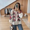 White Shirt with Pink Floral Embroidery
