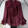Elegant Wine Red Shirt with Bow