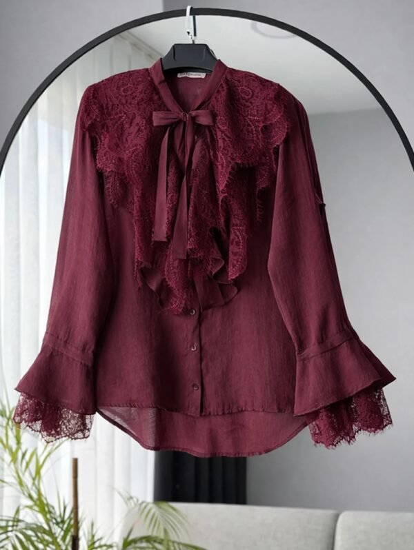 Elegant Wine Red Shirt with Bow