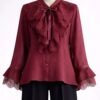Elegant Wine Red Shirt with Bow