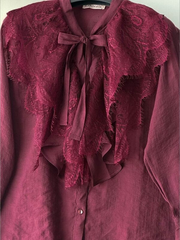 Elegant Wine Red Shirt with Bow