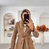 Casual Camel Long Sleeve Tie-Belt Blazer