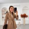 Casual Camel Long Sleeve Tie-Belt Blazer