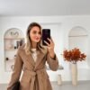 Casual Camel Long Sleeve Tie-Belt Blazer