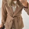 Casual Camel Long Sleeve Tie-Belt Blazer