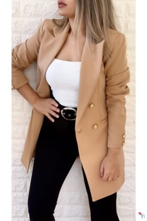 Classic Elegant Beige Longline Blazer Jacket