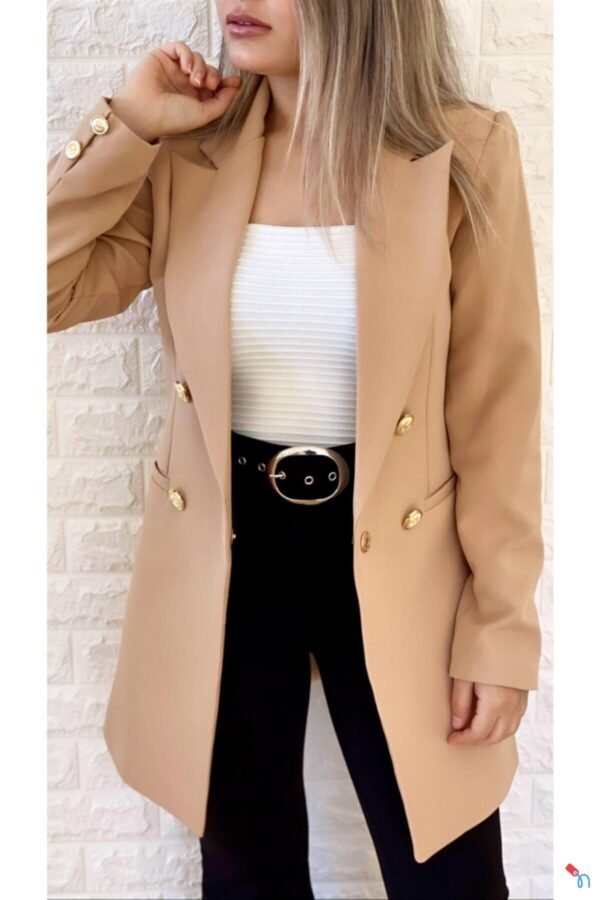 Classic Elegant Beige Longline Blazer Jacket