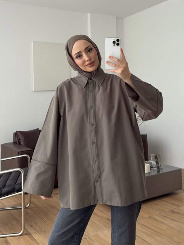 Oversized Brown Shirt with Belt