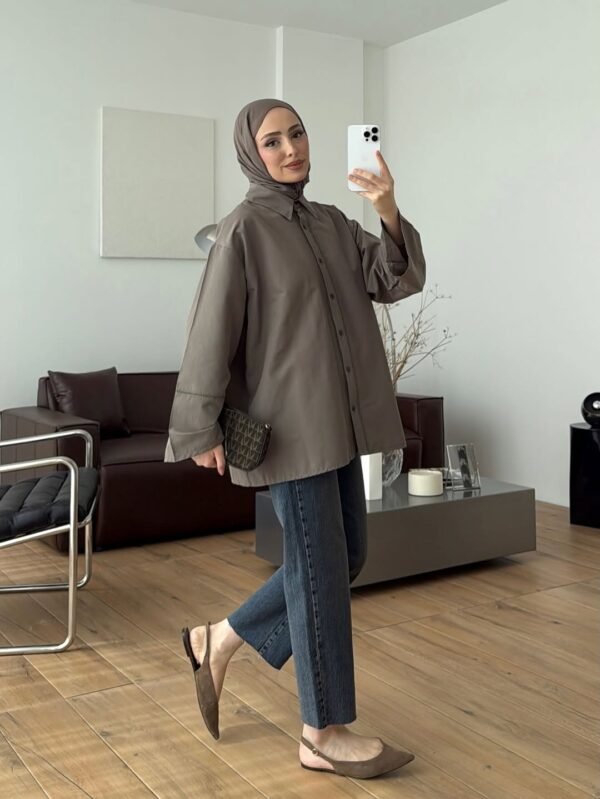 Oversized Brown Shirt with Belt