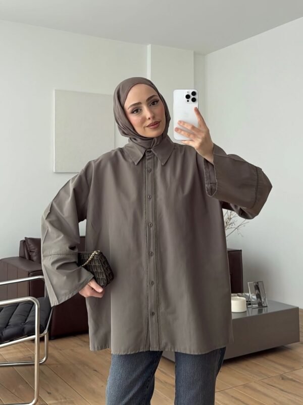 Oversized Brown Shirt with Belt