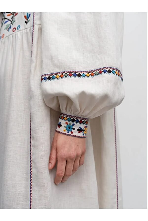 Colorful Ethnic Embroidered Linen Dress