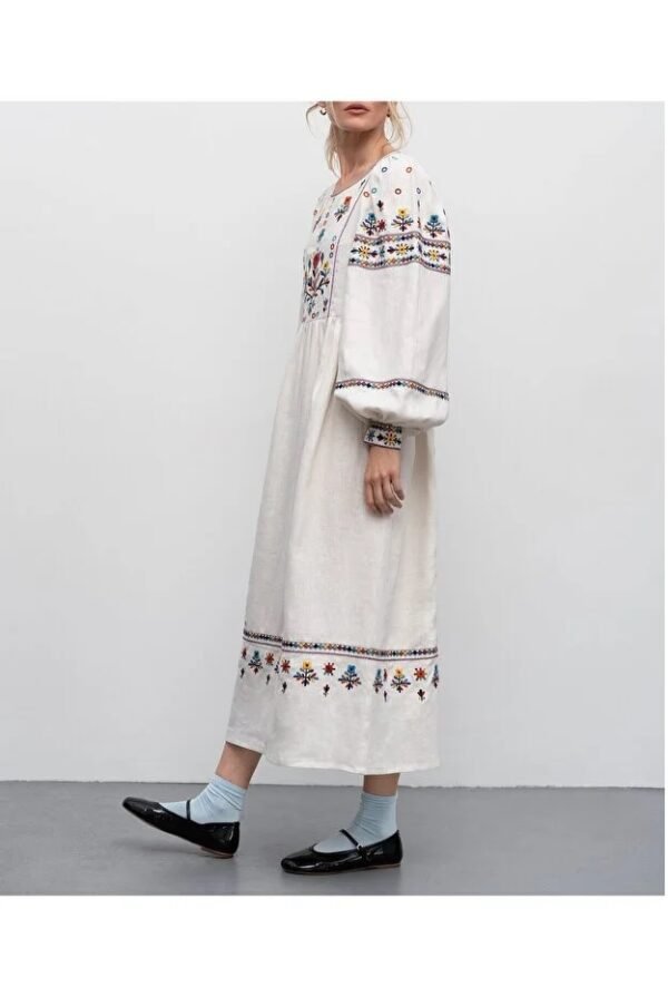 Colorful Ethnic Embroidered Linen Dress