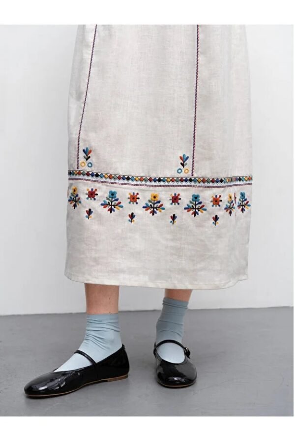 Colorful Ethnic Embroidered Linen Dress