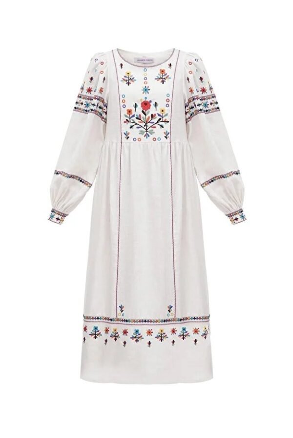 Colorful Ethnic Embroidered Linen Dress