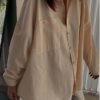 a Relaxed Fit Soft Beige Cotton Boyfriend Shirt