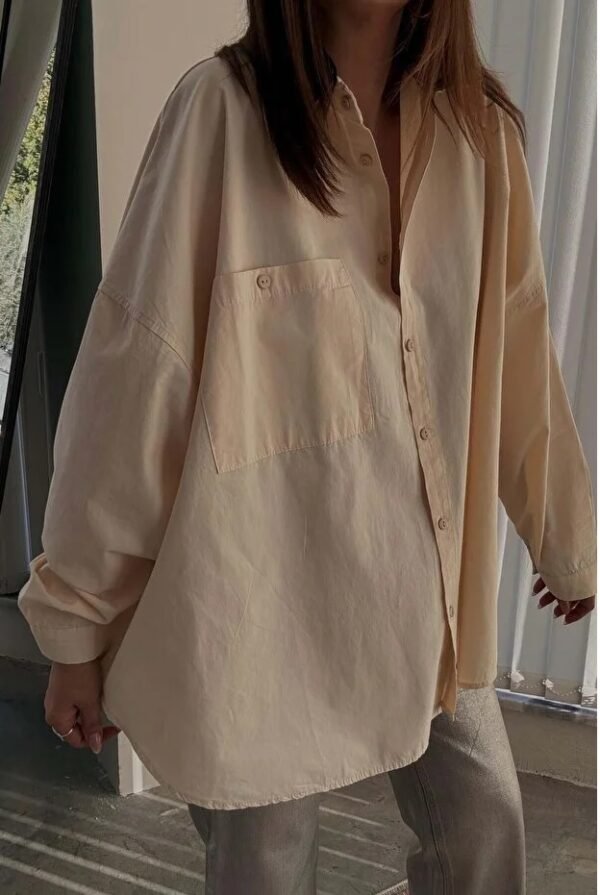 a Relaxed Fit Soft Beige Cotton Boyfriend Shirt