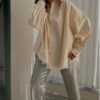 aa Relaxed Fit Soft Beige Cotton Boyfriend Shirt