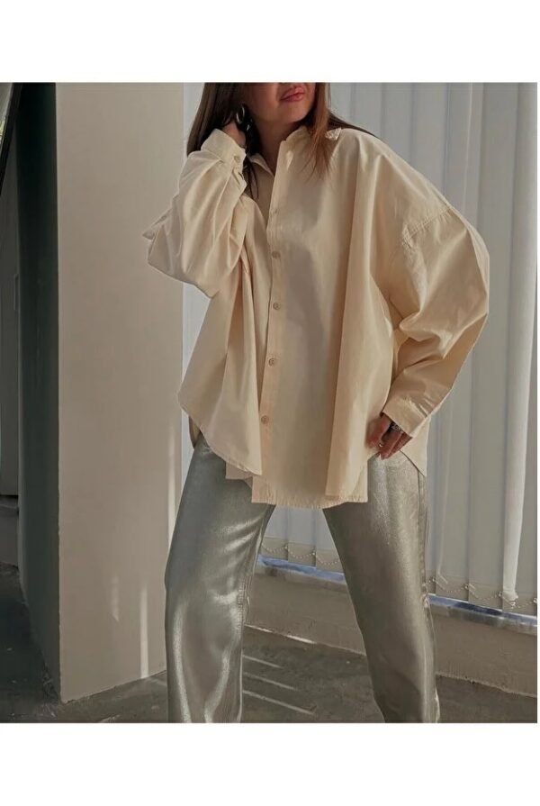 aa Relaxed Fit Soft Beige Cotton Boyfriend Shirt