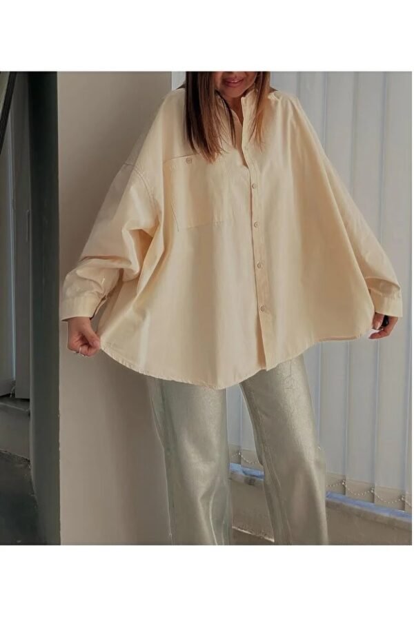 aaa Relaxed Fit Soft Beige Cotton Boyfriend Shirt