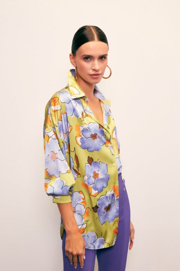 cicek-desenli-oversize-gomlek-olive-1-82c6 Floral Print Oversized Shirt