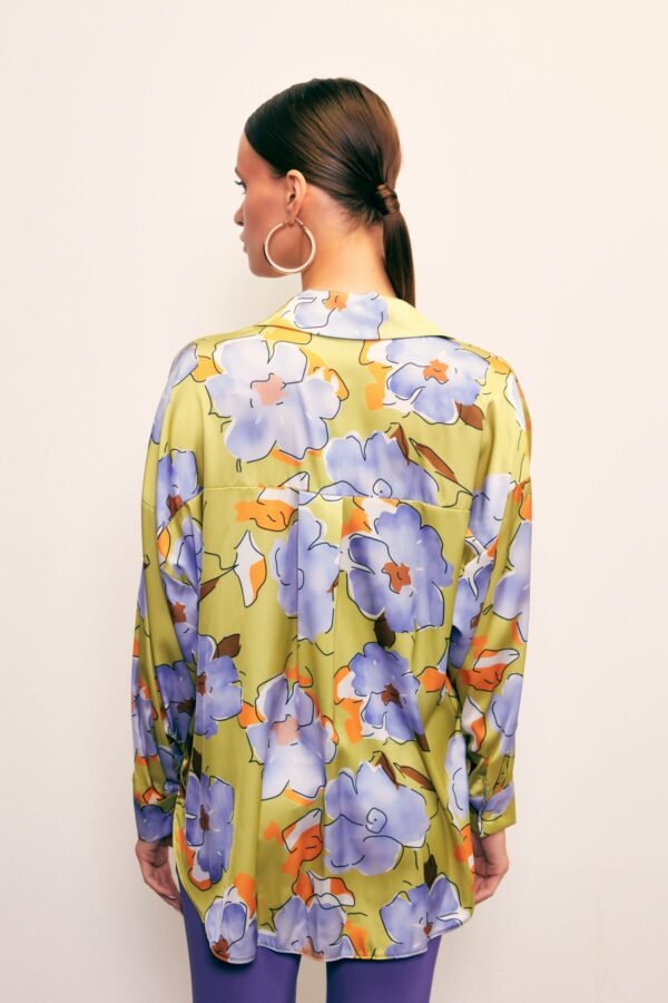 cicek-desenli-oversize-gomlek-olive-a-72c9 Floral Print Oversized Shirt