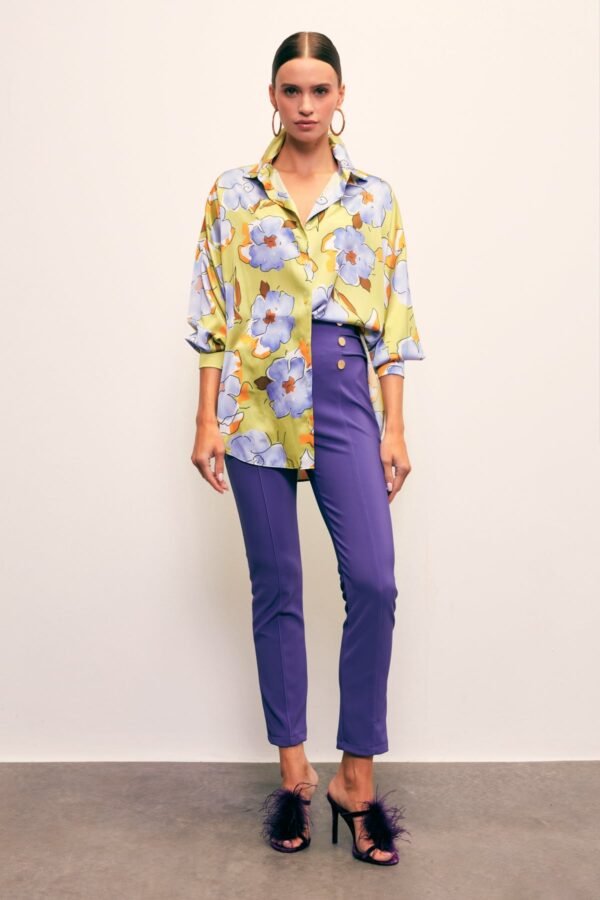 cicek-desenli-oversize-gomlek-olive--c8c7c Floral Print Oversized Shirt