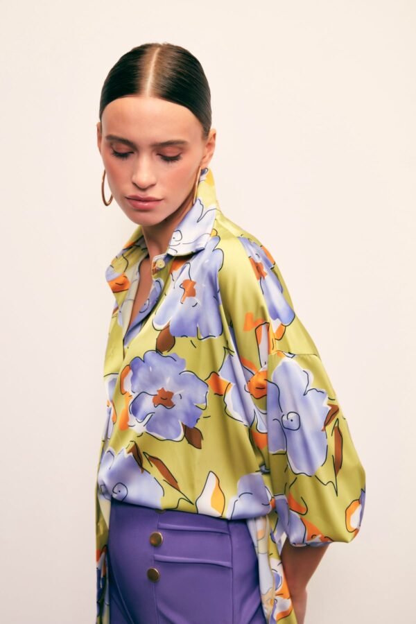 cicek-desenli-oversize-gomlek-olive-f2-41c Floral Print Oversized Shirt
