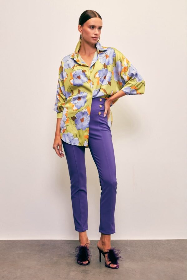 cicek-desenli-oversize-gomlek-olive-f5e-48 Floral Print Oversized Shirt