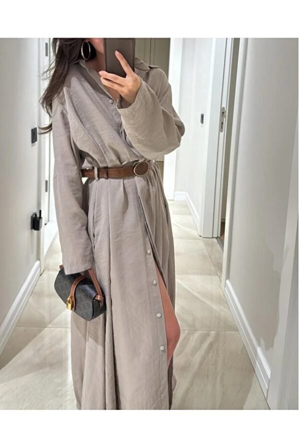 Belted Button-Front Maxi Shirt Dress.