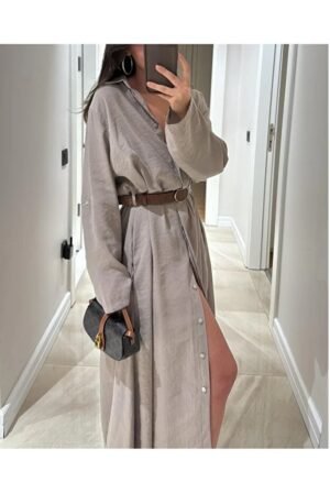 Belted Button-Front Maxi Shirt Dress.
