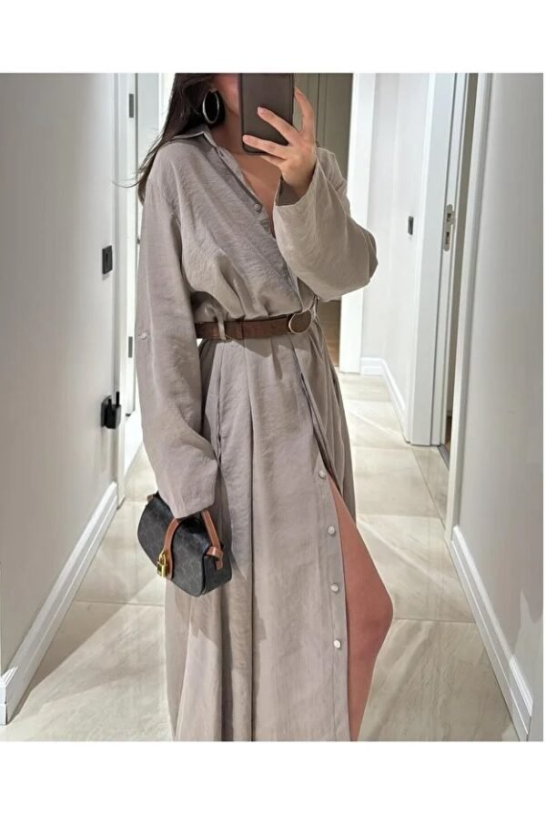Belted Button-Front Maxi Shirt Dress.