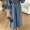 Elegant Belted Collared Maxi Dress