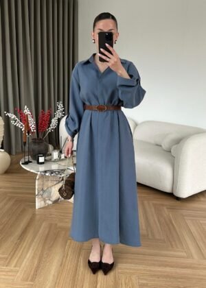 Elegant Belted Collared Maxi Dress