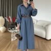 Elegant Belted Collared Maxi Dress