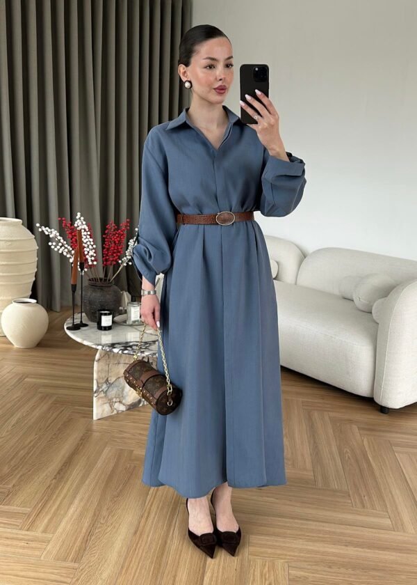 Elegant Belted Collared Maxi Dress