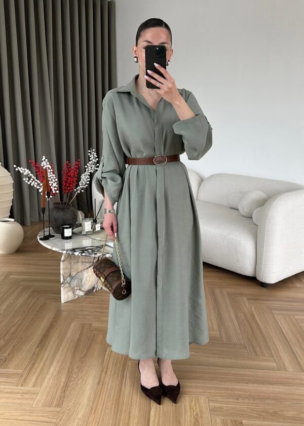 Relaxed Fit Belted Long Dress