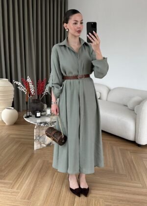 Relaxed Fit Belted Long Dress