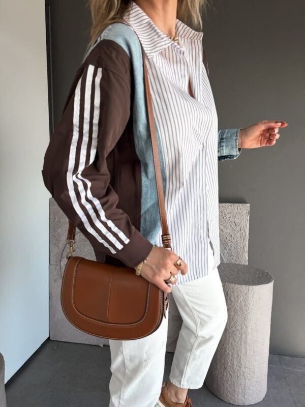 Coffee Color Striped Denim Shirt