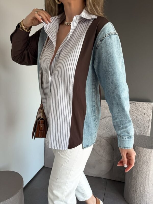 Coffee Color Striped Denim Shirt
