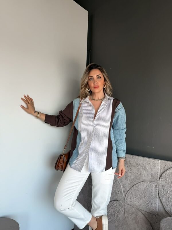 Coffee Color Striped Denim Shirt
