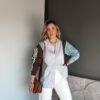 Coffee Color Striped Denim Shirt