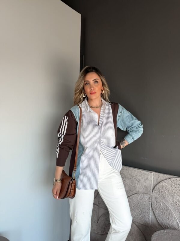 Coffee Color Striped Denim Shirt