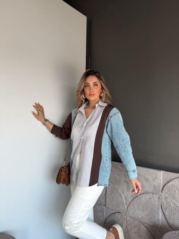 Coffee Color Striped Denim Shirt